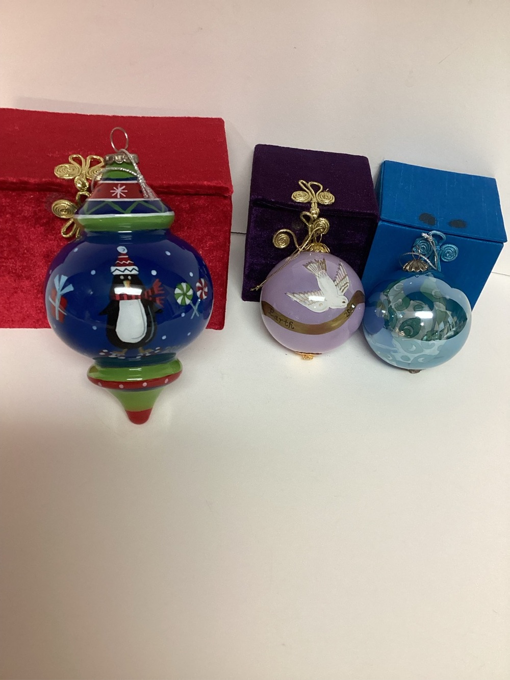 3 - Pier One Li Bien Christmas Ornaments Hand Painted Glass